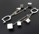 Серьги из коллекции "Miracle" с разноцветными турмалинами Серебро 925