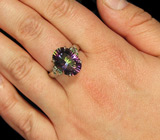 Элегантное кольцо с мистическим топазом и цаворитами Серебро 925