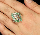 Эффектное кольцо с изумрудами и сапфирами Серебро 925