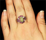 Кольцо с эфиопским опалом и родолитами Серебро 925