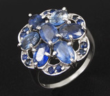 Замечательное кольцо с синими сапфирами Серебро 925