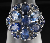 Замечательное кольцо с синими сапфирами Серебро 925