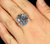 Замечательное кольцо с синими сапфирами Серебро 925