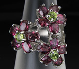 Прелестное кольцо с родолитами и перидотами Серебро 925