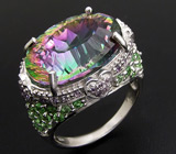 Кольцо с мистическим топазом, цаворитами и аметистами Серебро 925