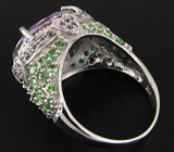 Кольцо с мистическим топазом, цаворитами и аметистами Серебро 925