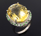 Яркое кольцо с цитрином и цаворитами Серебро 925