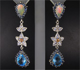 Длинные серьги с топазами, сапфирами, эфиопскими опалами и танзанитами Серебро 925