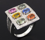 Кольцо с разноцветными сапфирами и бриллиантами 1,24 карат Золото