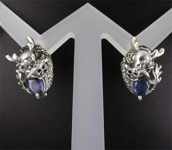 Серьги "Драконы" с синими сапфирами