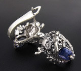 Серьги "Драконы" с синими сапфирами Серебро 925
