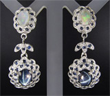 Серьги с опалами, звездчатыми и синими сапфирами Серебро 925
