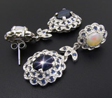 Серьги с опалами, звездчатыми и синими сапфирами Серебро 925