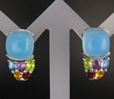 Серьги с халцедоном и самоцветами Серебро 925