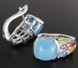 Серьги с халцедоном и самоцветами Серебро 925