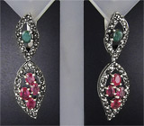 Серьги с сапфирами, изумрудами и марказитами Серебро 925