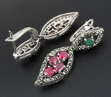 Серьги с сапфирами, изумрудами и марказитами Серебро 925