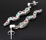 Серьги "Змейки с изумрудами, сапфирами и марказитами Серебро 925