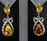 Превосходные серьги с золотистыми цитринами Серебро 925