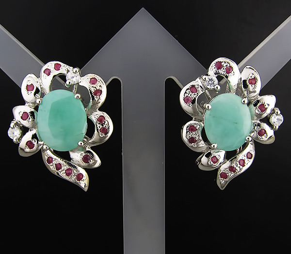 Серьги с изумрудами, цирконами и сапфирами