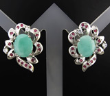 Серьги с изумрудами, цирконами и сапфирами Серебро 925