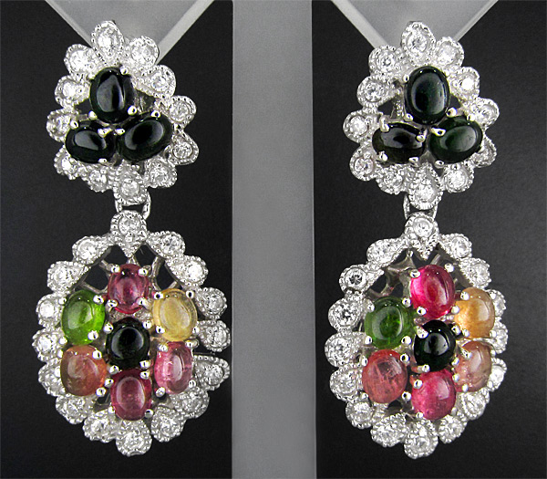 Роскошные крупные серьги с разноцветными турмалинами
