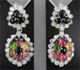 Роскошные крупные серьги с разноцветными турмалинами Серебро 925