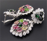 Роскошные крупные серьги с разноцветными турмалинами Серебро 925