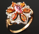 Яркое кольцо с розовым турмалином и сапфирами Серебро 925