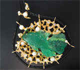 Авторское колье с уральским резным изумрудом, жемчугом и бриллиантами Золото