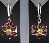 Эффектные серьги с родолитами и цитринами Серебро 925