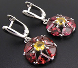 Эффектные серьги с родолитами и цитринами Серебро 925