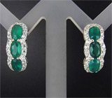 Серьги с зелеными агатами Серебро 925