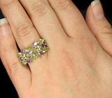 Симпатичное кольцо с перидотами и родолитами Серебро 925