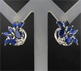Замечательные серьги с синими сапфирами Серебро 925