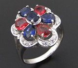 Яркое кольцо с сапфирами Серебро 925