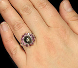 Кольцо со звездчатым, пурпурными сапфирами и родолитами Серебро 925