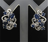 Изящные серьги с синими сапфирами Серебро 925