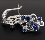 Изящные серьги с синими сапфирами Серебро 925