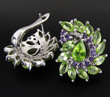 Оригинальные серьги с перидотами и аметистами Серебро 925