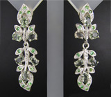 Превосходные серьги с зелеными сапфирами и цаворитами Серебро 925