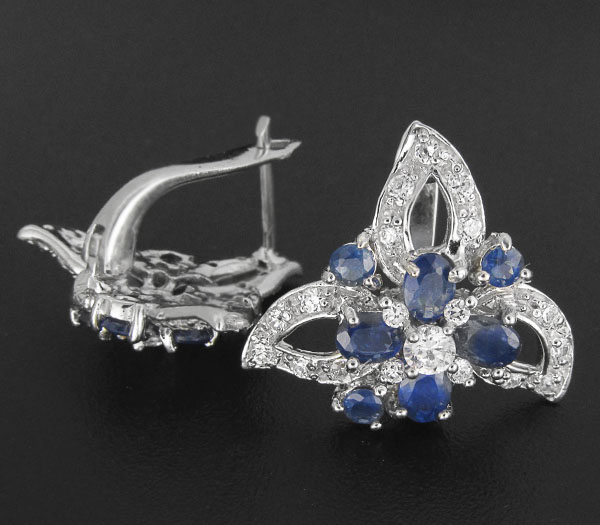 Замечательные серьги с синими сапфирами Серебро 925