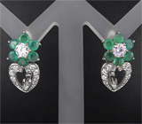 Симпатичные серьги с изумрудами Серебро 925