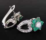 Симпатичные серьги с изумрудами Серебро 925