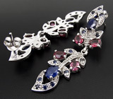 Замечательные серьги с синими сапфирами и родолитами Серебро 925