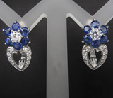 Симпатичные серьги с синими сапфирами Серебро 925