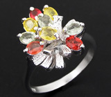 Прелестное кольцо с разноцветными сапфирами Серебро 925