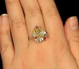 Прелестное кольцо с разноцветными сапфирами Серебро 925