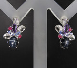 Серьги со звездчатыми сапфирами, аметистами и танзанитами Серебро 925