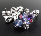 Серьги со звездчатыми сапфирами, аметистами и танзанитами Серебро 925